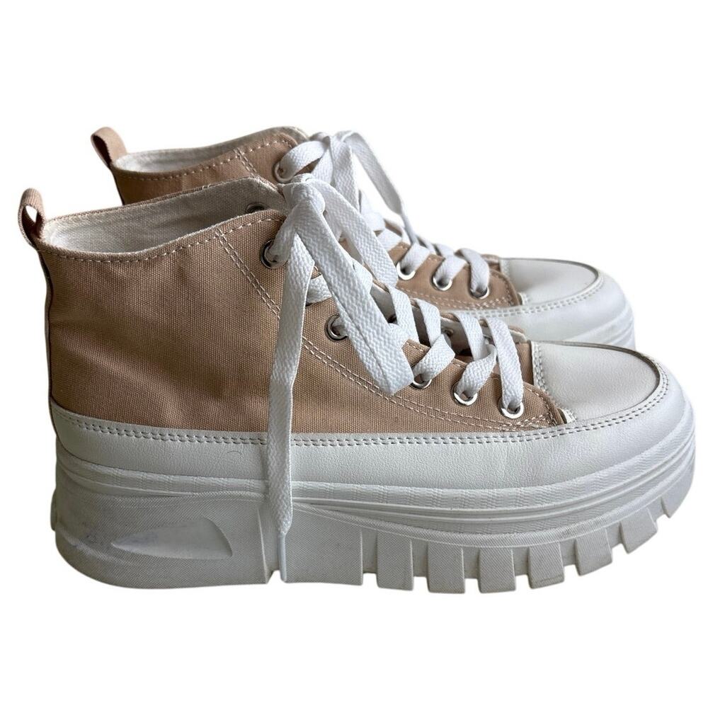 Beige Canvas Platform Sneakers Lug Sole Lace-Up Size 7 (Estimated) - Picture 3 of 9